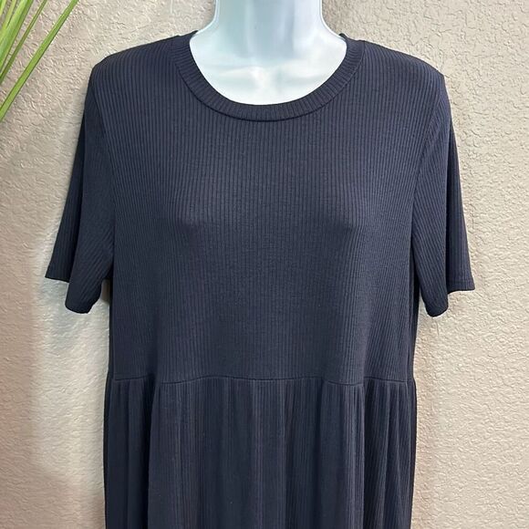 #480 n/t navy blue short sleeve ruffle hem dress size large - Picture 2 of 13